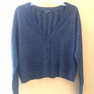 Navy blue and gold button up sweater